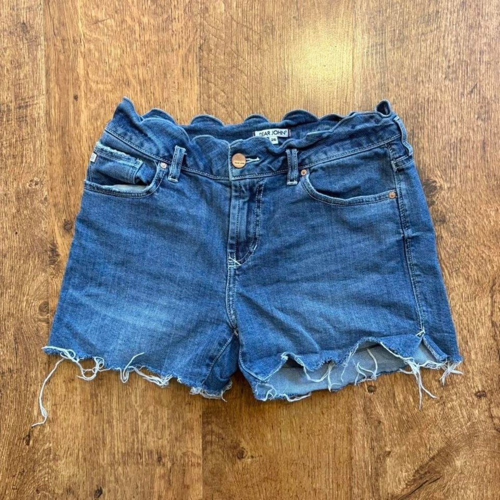 Dear John blue denim shorts with scalloped design and frayed hem